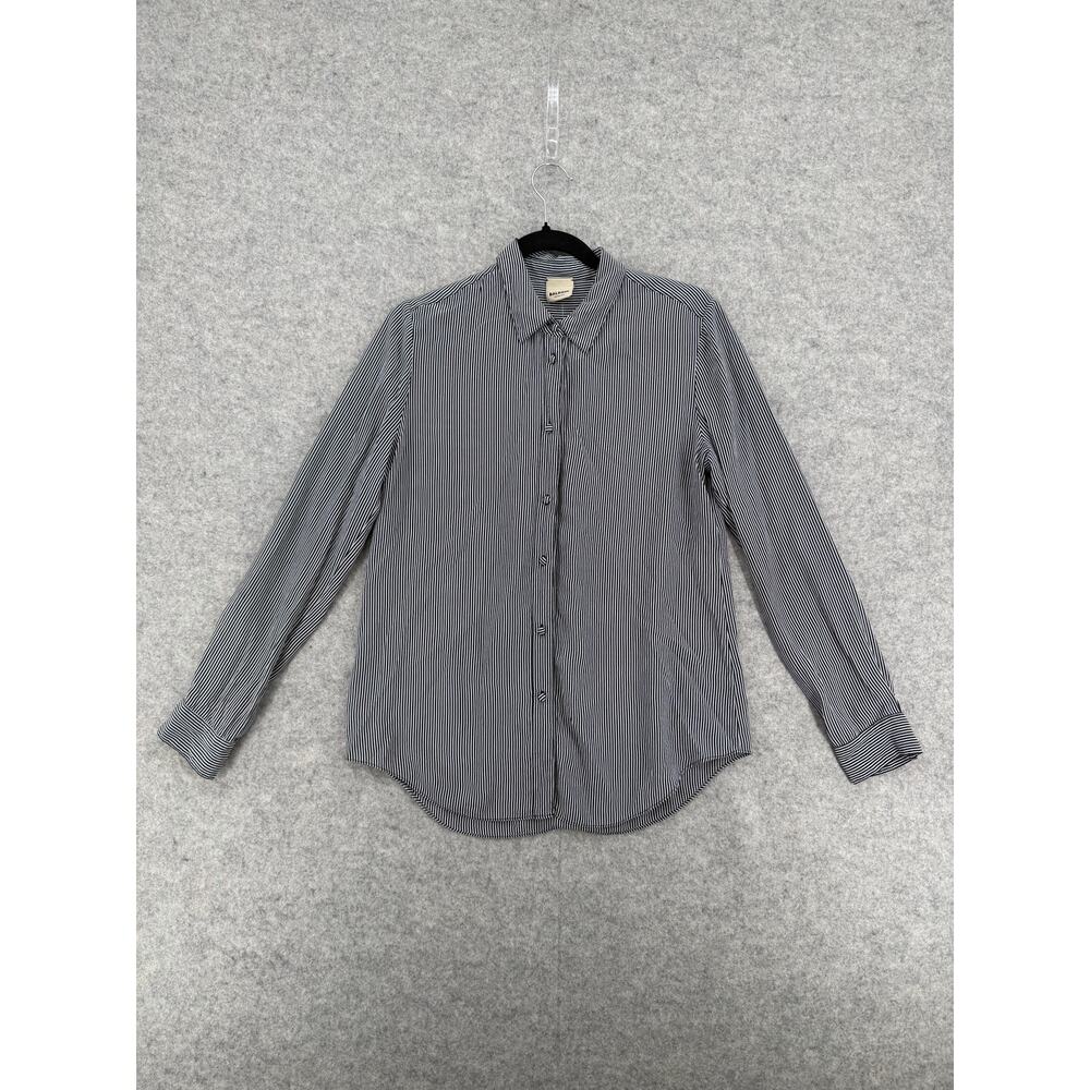 Baldwin (BLDWN) Nora Silk Navy Striped Button Down Shirt